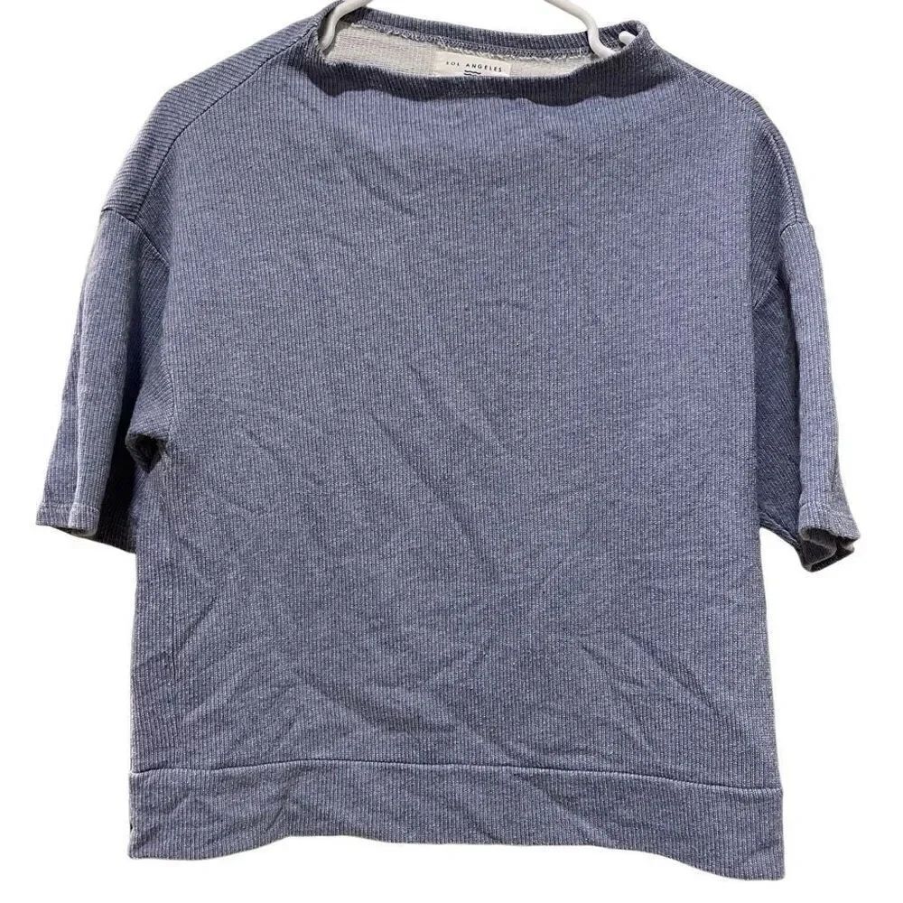 Sol Angeles Top Womens S Blue Mockneck Boxy Half Sleeve French Terry